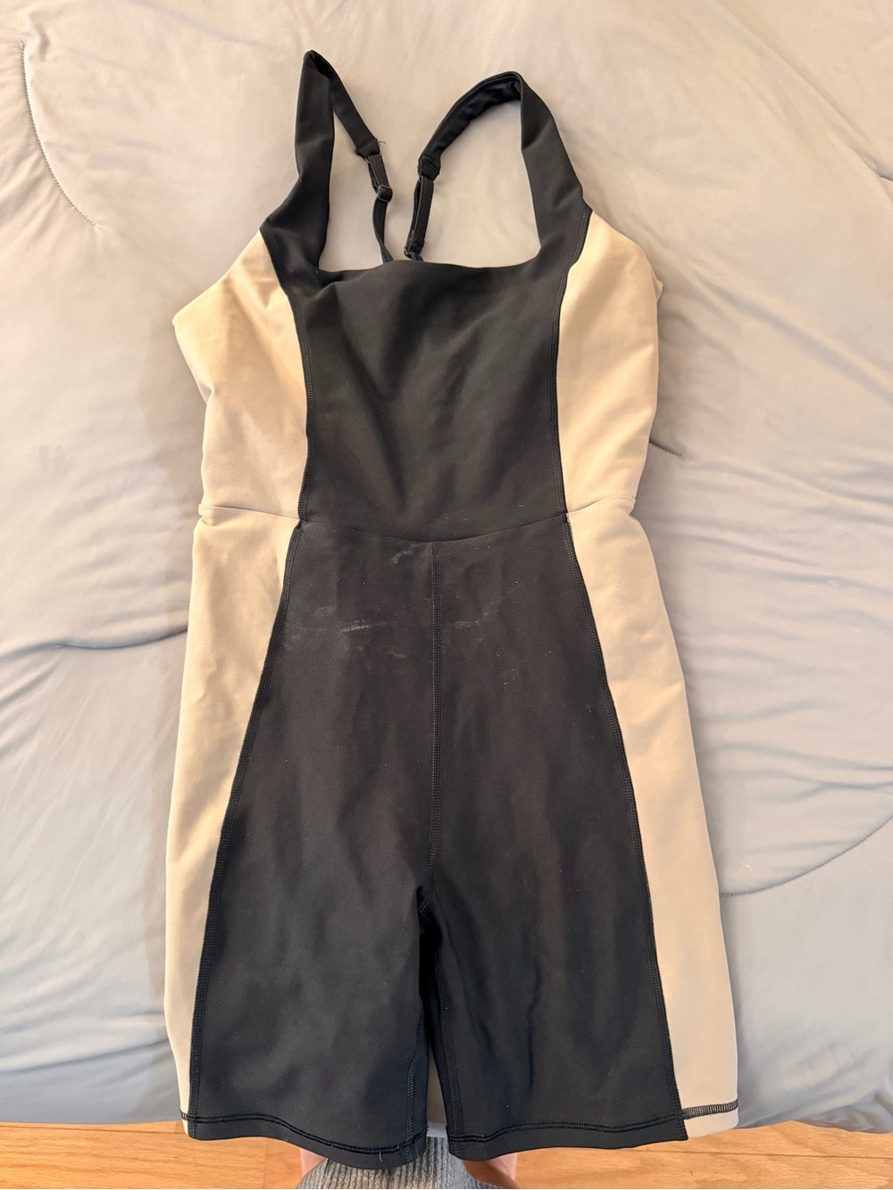 Women's Black and Cream Athletic Shorts Romper